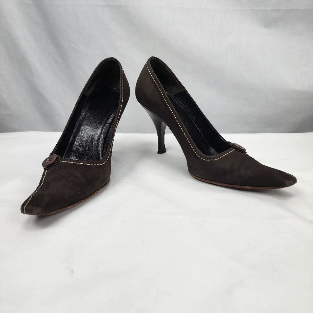 Prada Brown Leather Heels Women's Prada Size 36 US 6 - Picture 1 of 9